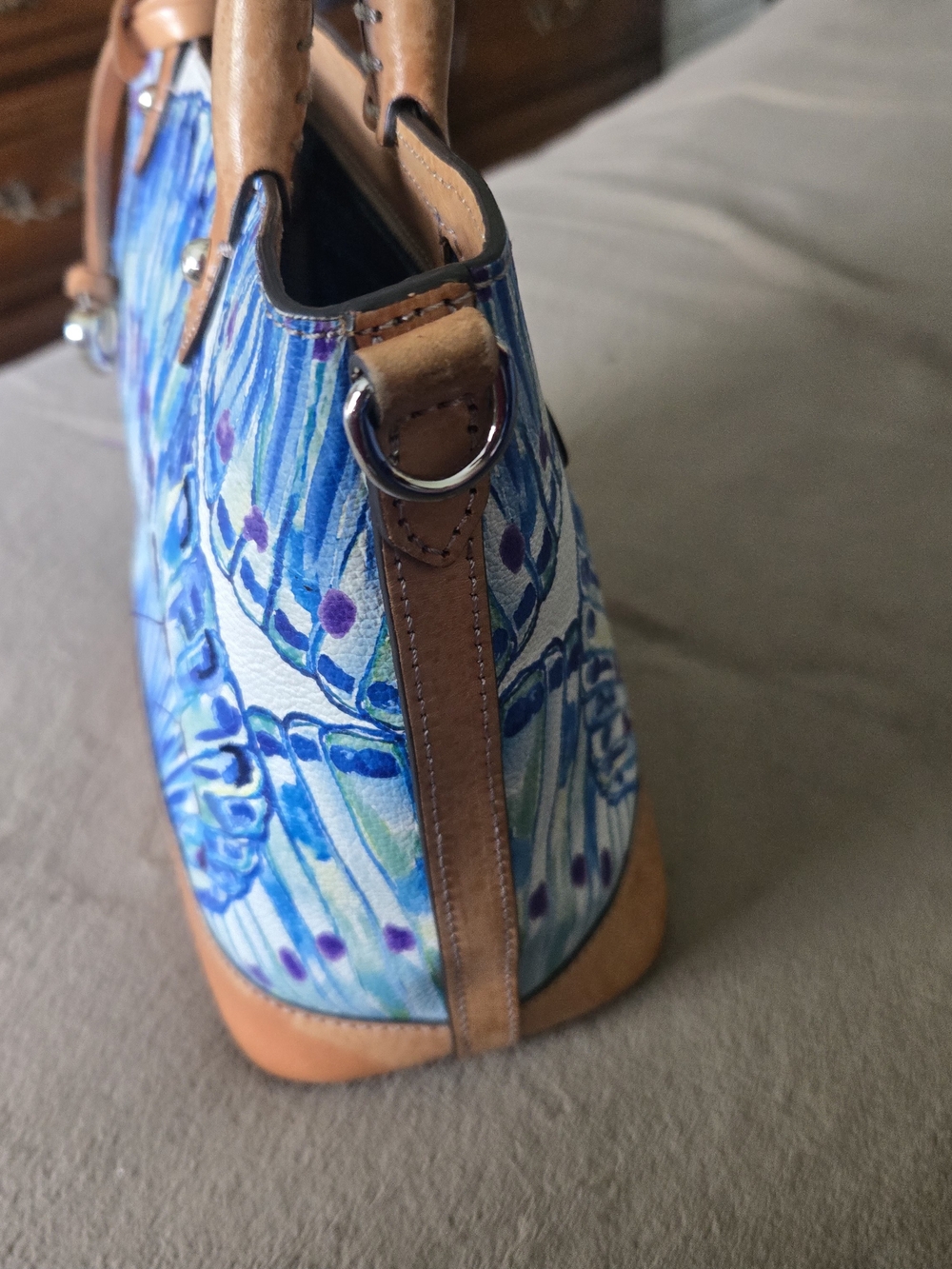 Brighton Blue and Tan Floral Burst Canvas Tote - Picture 7 of 13
